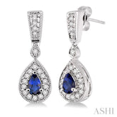 5x3 MM Pear Shape Sapphire and 1/3 ctw Round Cut Diamond Earrings in 14K White Gold